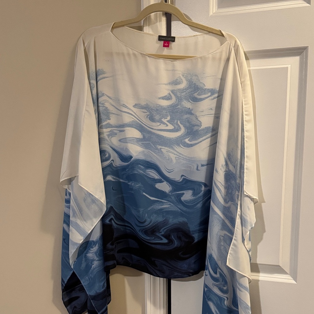 Vince Camuto Blue and Cream Swirl Blouse